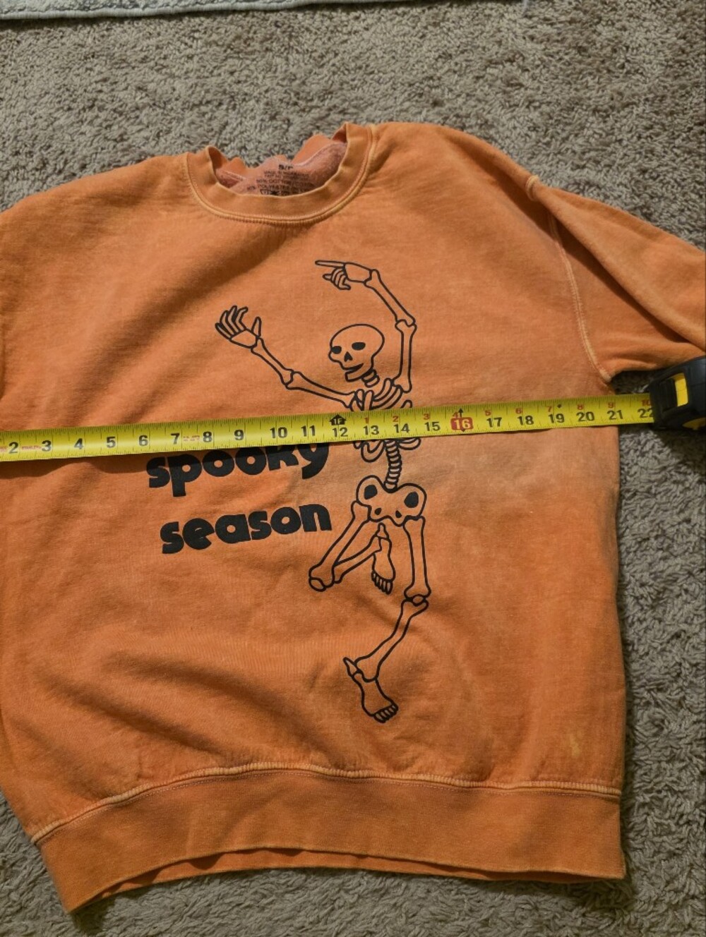 Spooky Season Skeleton Sweatshirt Acidwash Orange Unisex Small Halloween Fall - Picture 6 of 7